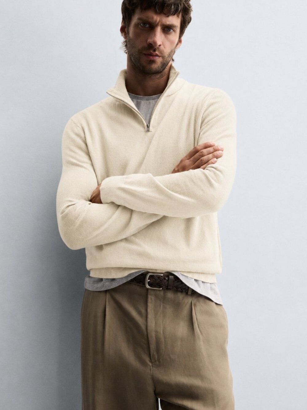Zara Knit Half Zip Sweater NWT Everyday Essential Ecru/Cream Size Medium